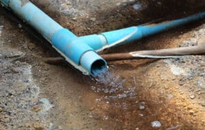Blue plastic drain pipe