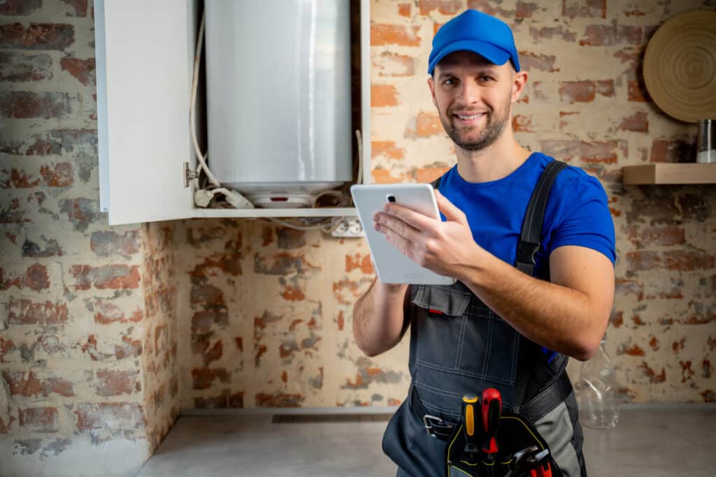 technician servicing water heater